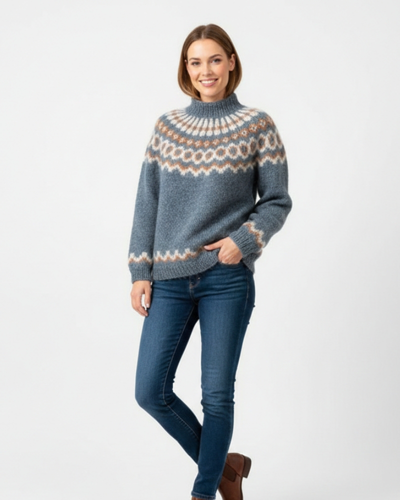 Autumn Pull Islandais Femme – Tricot Mohair 100 % à Coupe Ample avec Motif Nordique