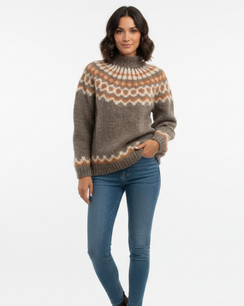 Autumn Pull Islandais Femme – Tricot Mohair 100 % à Coupe Ample avec Motif Nordique