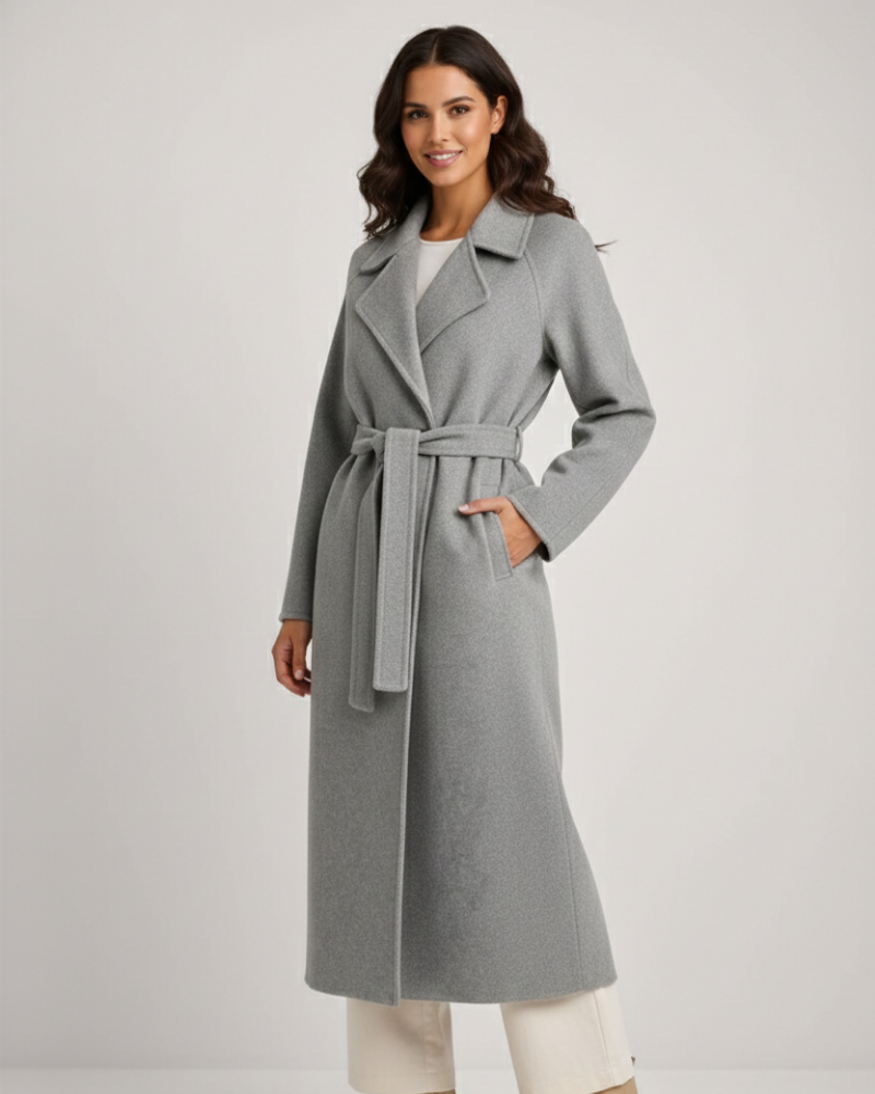 Ashley Manteau Long Femme – Manteau Élégant en Laine Mélangée avec Col à Revers Classique