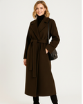 Ashley Manteau Long Femme – Manteau Élégant en Laine Mélangée avec Col à Revers Classique
