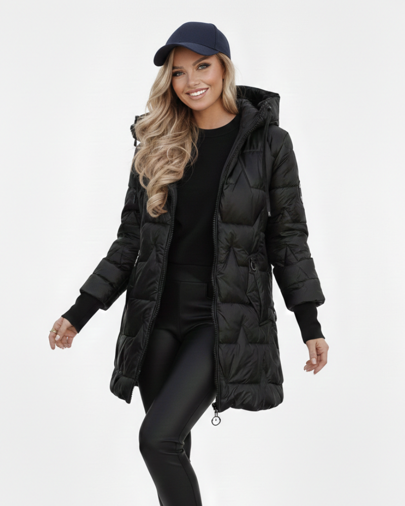Amanda Manteau d'Hiver Femme – Veste Élégante avec Capuche, Poches & Fermeture à Boutons
