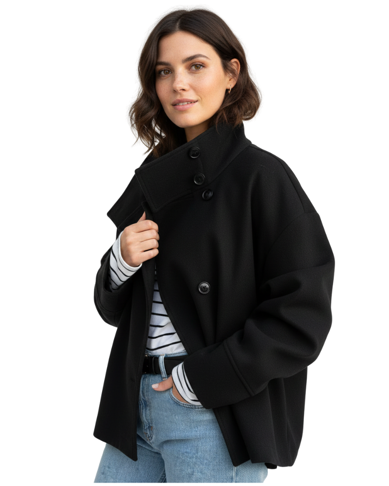 Hannah Veste Courte Femme – Manteau Élégant avec Col Montant et Coupe Flatteuse