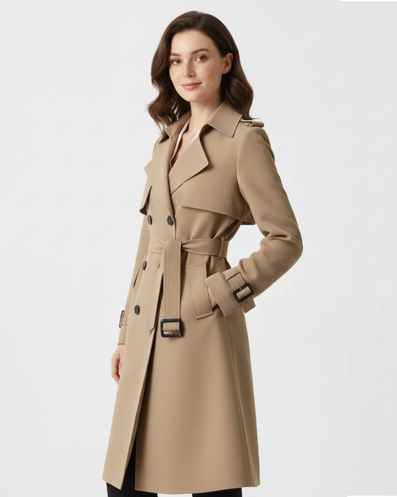Lauren Trenchcoat Femme – Manteau Mi-Long Cintré à Double Boutonnage avec Ceinture Ajustable
