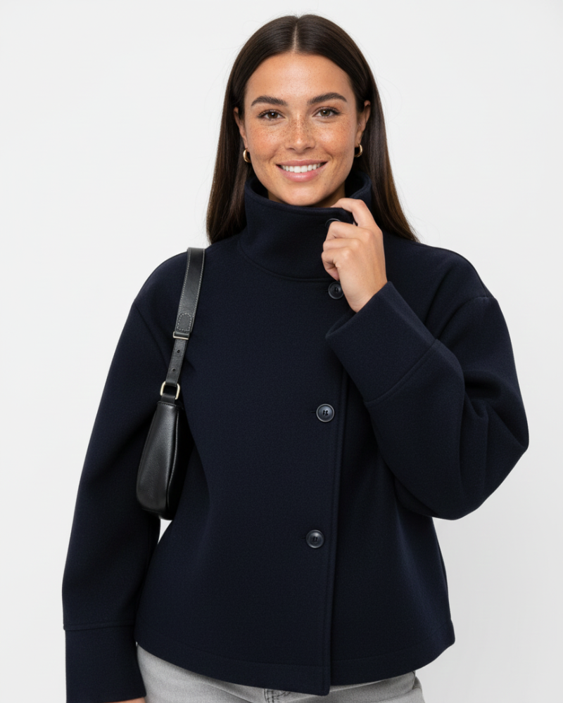Hannah Veste Courte Femme – Manteau Élégant avec Col Montant et Coupe Flatteuse