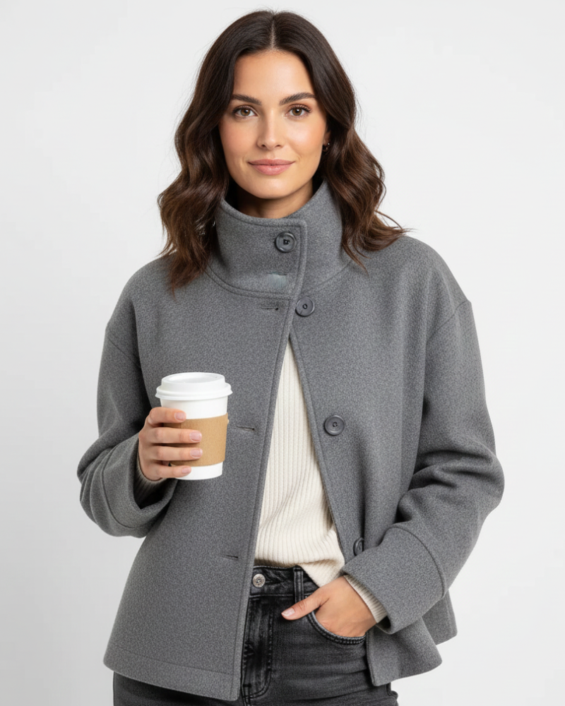 Hannah Veste Courte Femme – Manteau Élégant avec Col Montant et Coupe Flatteuse