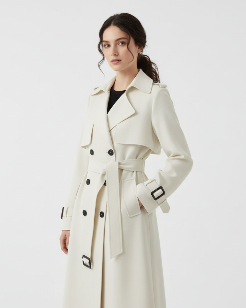 Lauren Trenchcoat Femme – Manteau Mi-Long Cintré à Double Boutonnage avec Ceinture Ajustable