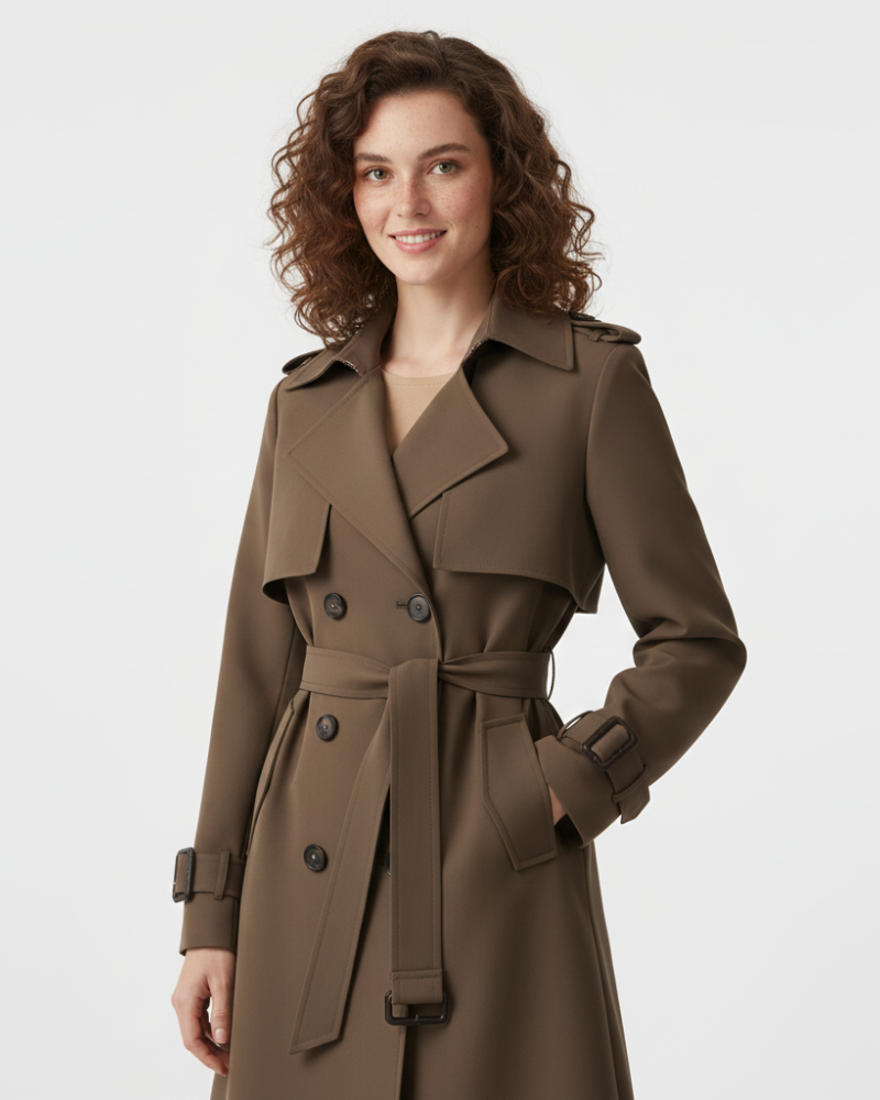 Lauren Trenchcoat Femme – Manteau Mi-Long Cintré à Double Boutonnage avec Ceinture Ajustable