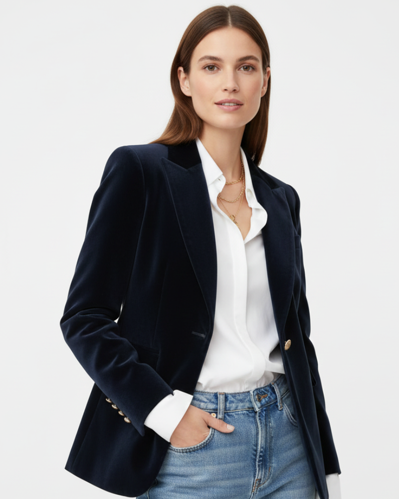 Violetta Blazer Femme en Velours – Blazer Élégant avec Boutons Dorés et Coupe Structurée