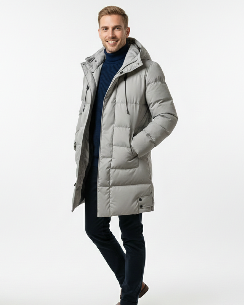 Gavin Manteau Puffer Long Homme – Doudoune Longue Chaude avec Capuche et Isolation Hivernale