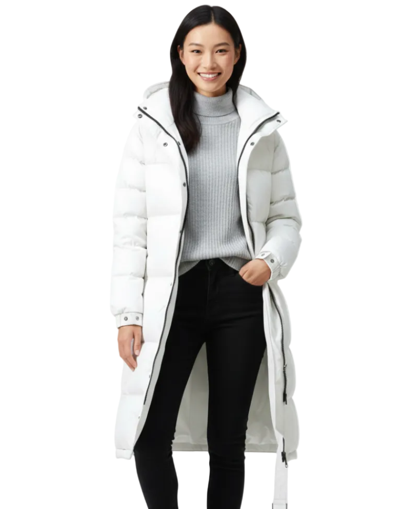 Apolline Manteau Long Femme – Veste Matelassée Chaude avec Capuche & Col Montant