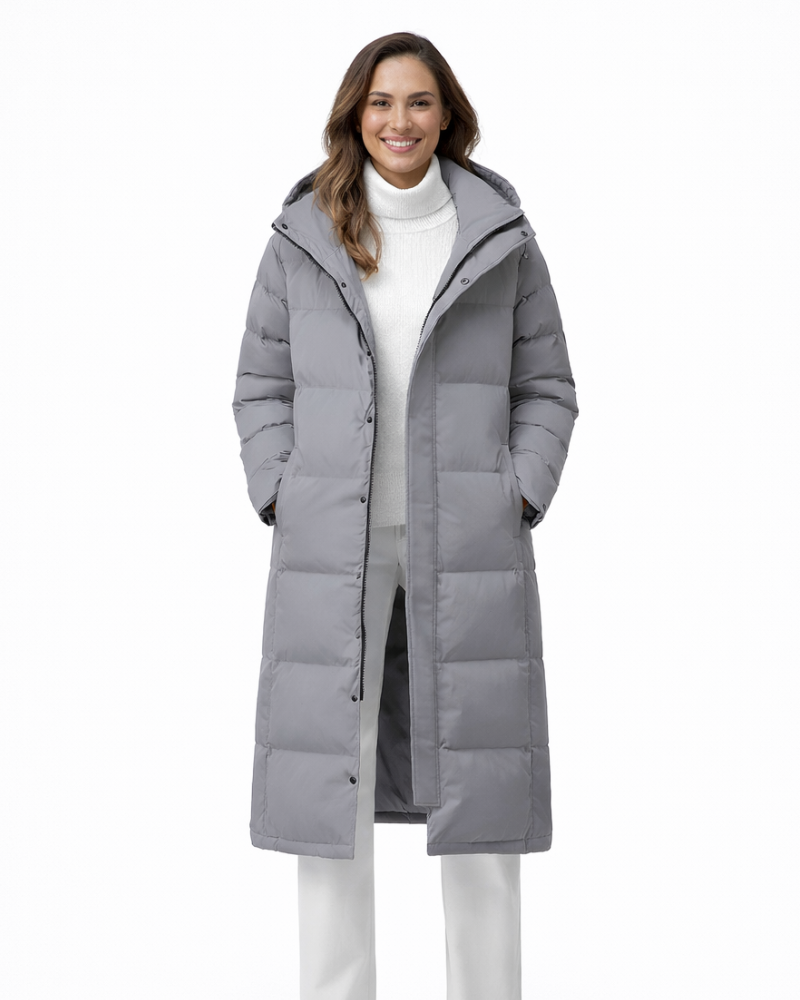Apolline Manteau Long Femme – Veste Matelassée Chaude avec Capuche & Col Montant