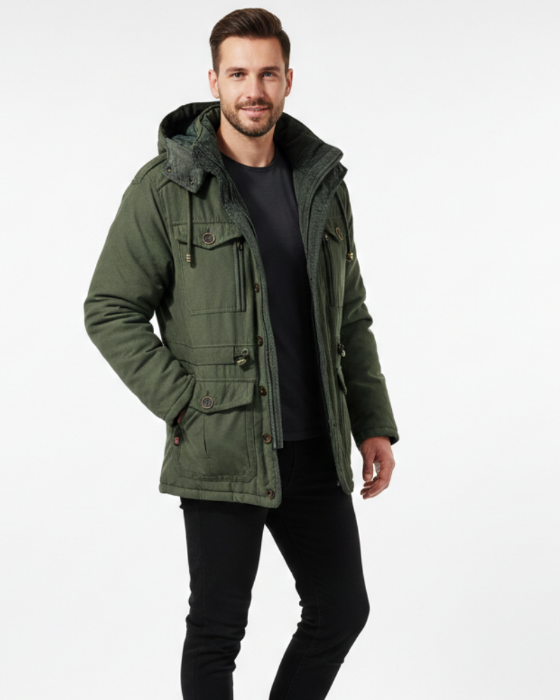 Mason Veste d'Hiver Homme – Manteau Imperméable avec Doublure Fleece et Capuche Ajustable
