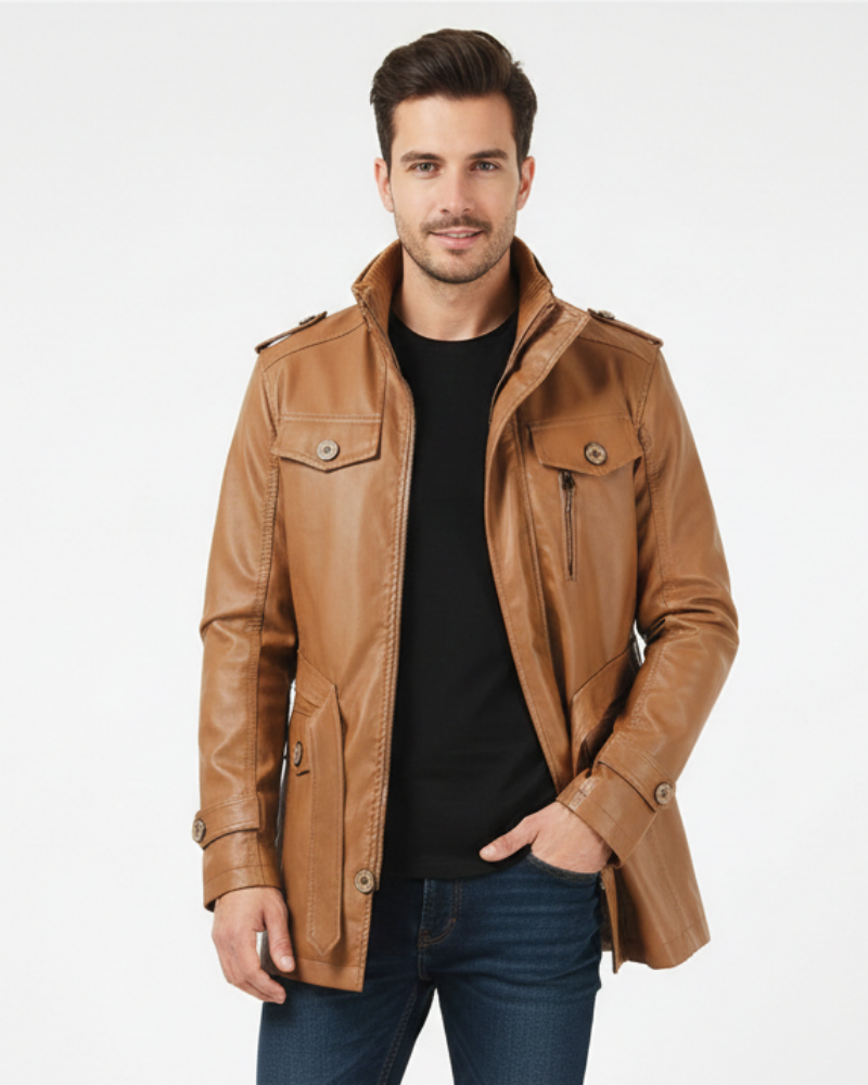 Wyatt Manteau Long en Cuir Homme – Manteau Élégant à Coupe Confortable pour l'Automne et l'Hiver