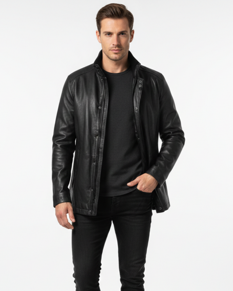Wyatt Manteau Long en Cuir Homme – Manteau Élégant à Coupe Confortable pour l'Automne et l'Hiver