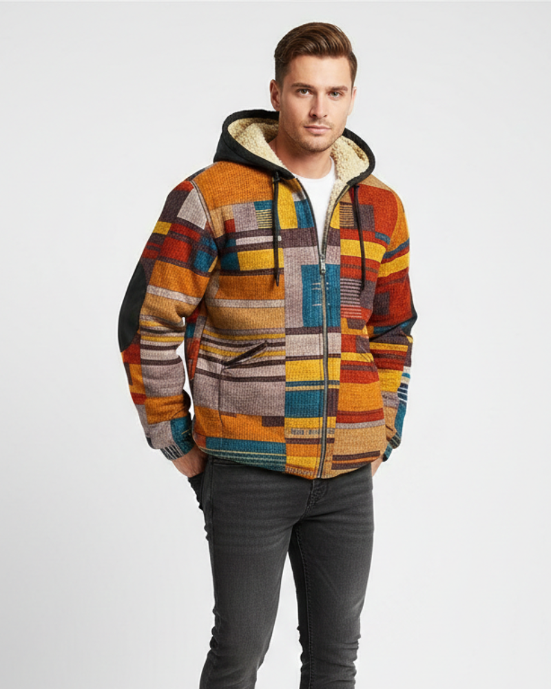 Nicolas Gilet Homme Patchwork – Veste Polaire à Capuche, Coupe Confortable & Style Urbain