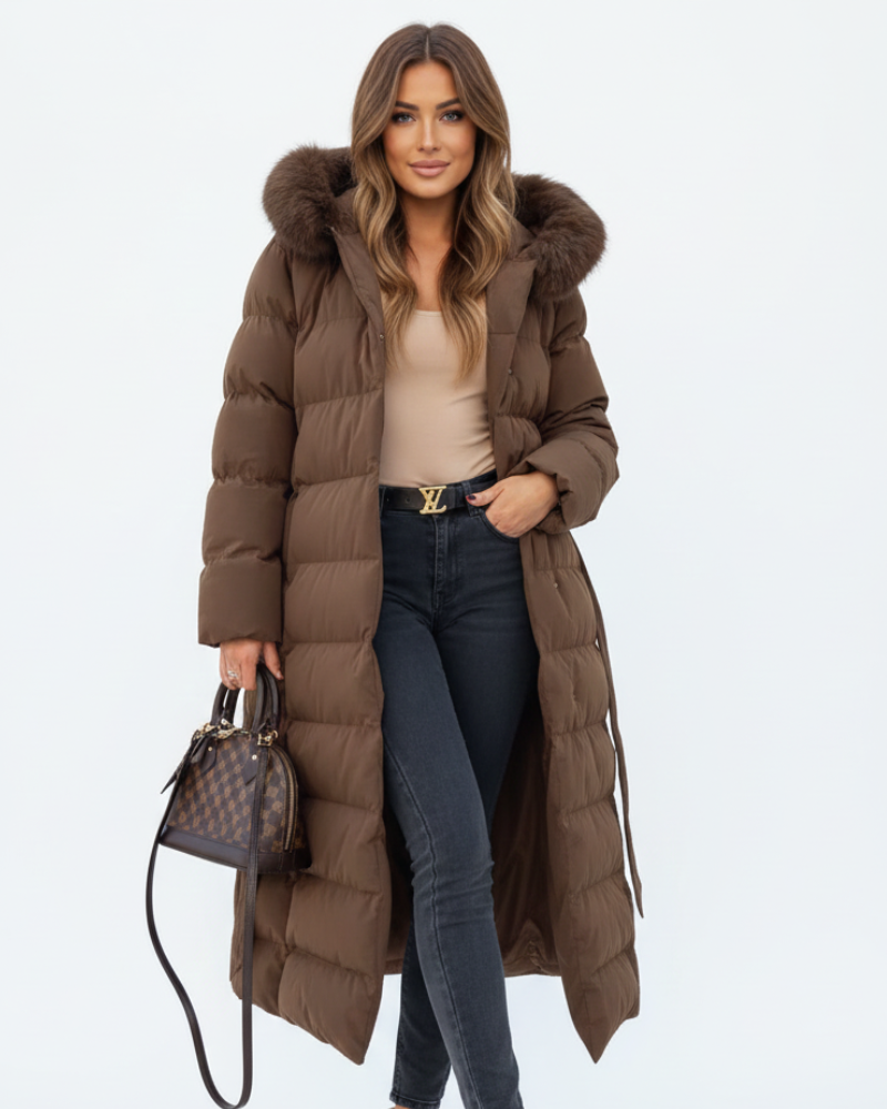 Odette Manteau Long Femme – Doudoune Hiver Élégante avec Capuche et Protection Déperlante