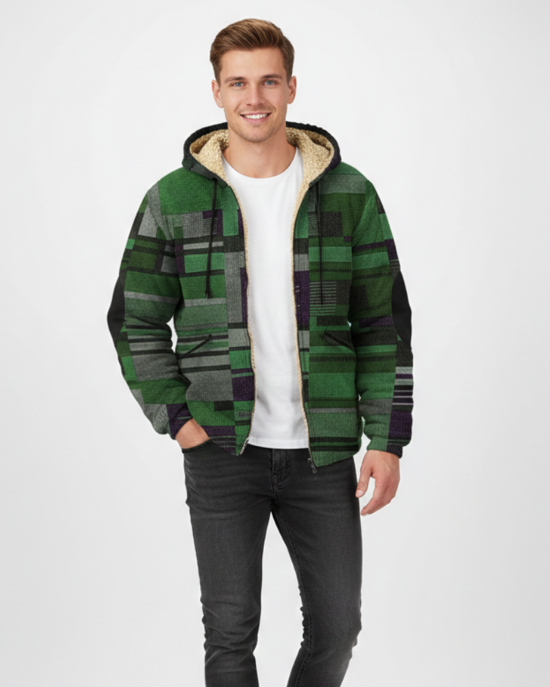 Nicolas Gilet Homme Patchwork – Veste Polaire à Capuche, Coupe Confortable & Style Urbain
