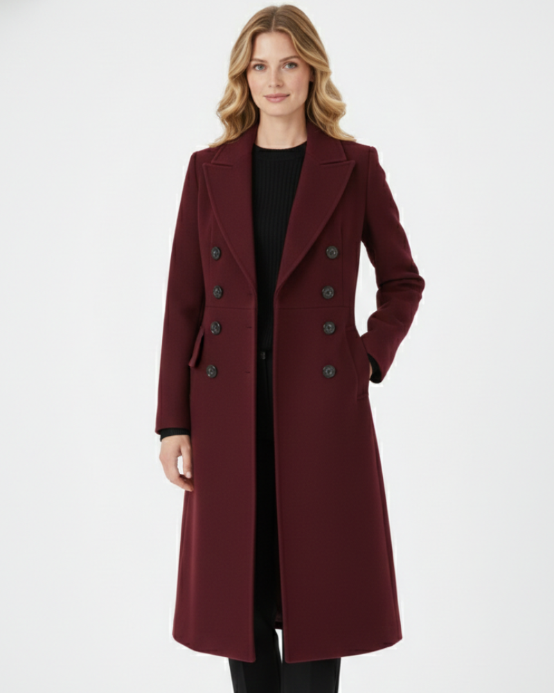 Sophia Manteau Long Femme – Manteau en Laine à Double Boutonnage avec Col à Revers Élégant
