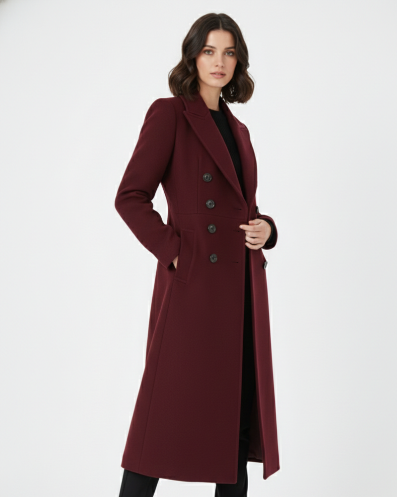 Sophia Manteau Long Femme – Manteau en Laine à Double Boutonnage avec Col à Revers Élégant
