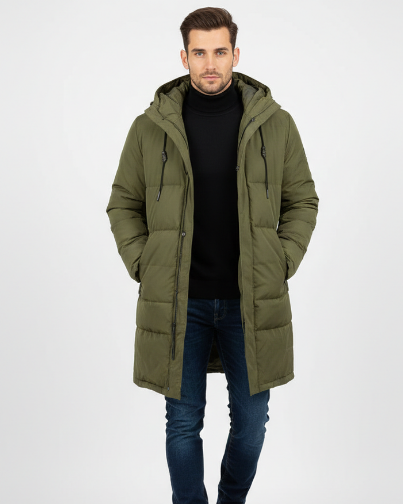 Gavin Manteau Puffer Long Homme – Doudoune Longue Chaude avec Capuche et Isolation Hivernale