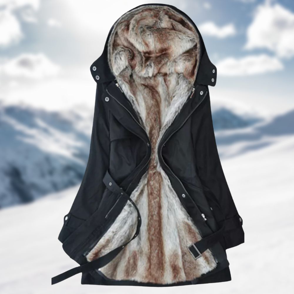 Brooke Parka Longue Femme – Manteau d'Hiver avec Capuche Doublée en Fausse Fourrure & Taille Ajustable