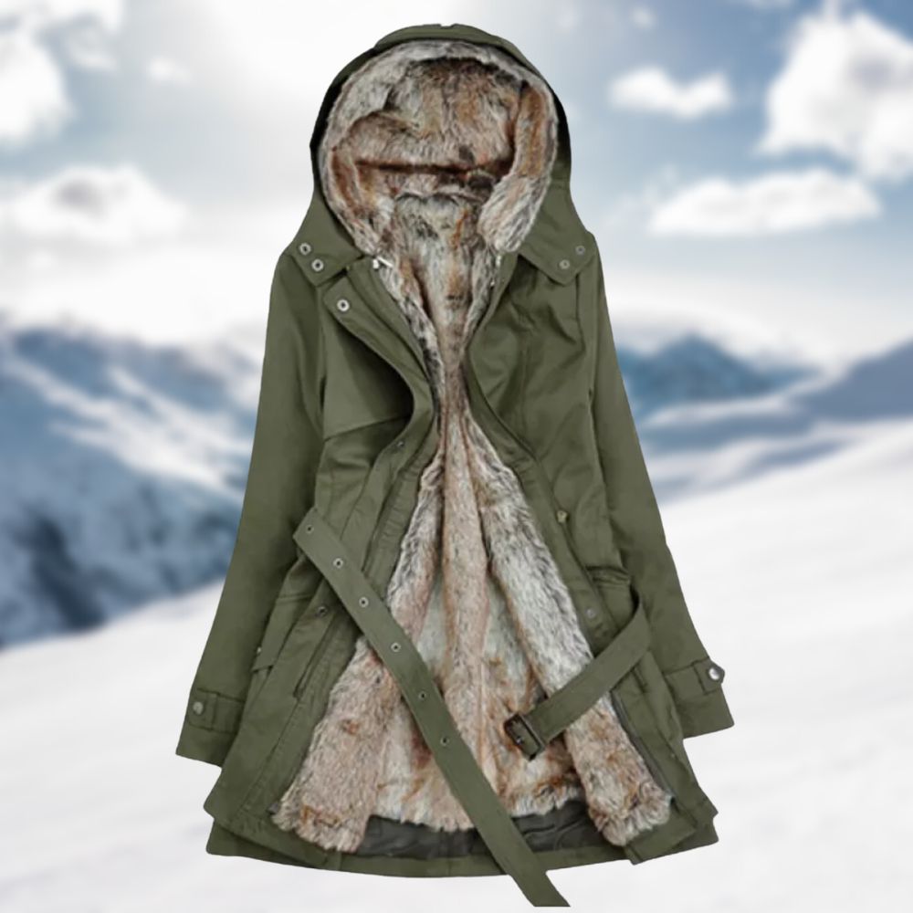 Brooke Parka Longue Femme – Manteau d'Hiver avec Capuche Doublée en Fausse Fourrure & Taille Ajustable