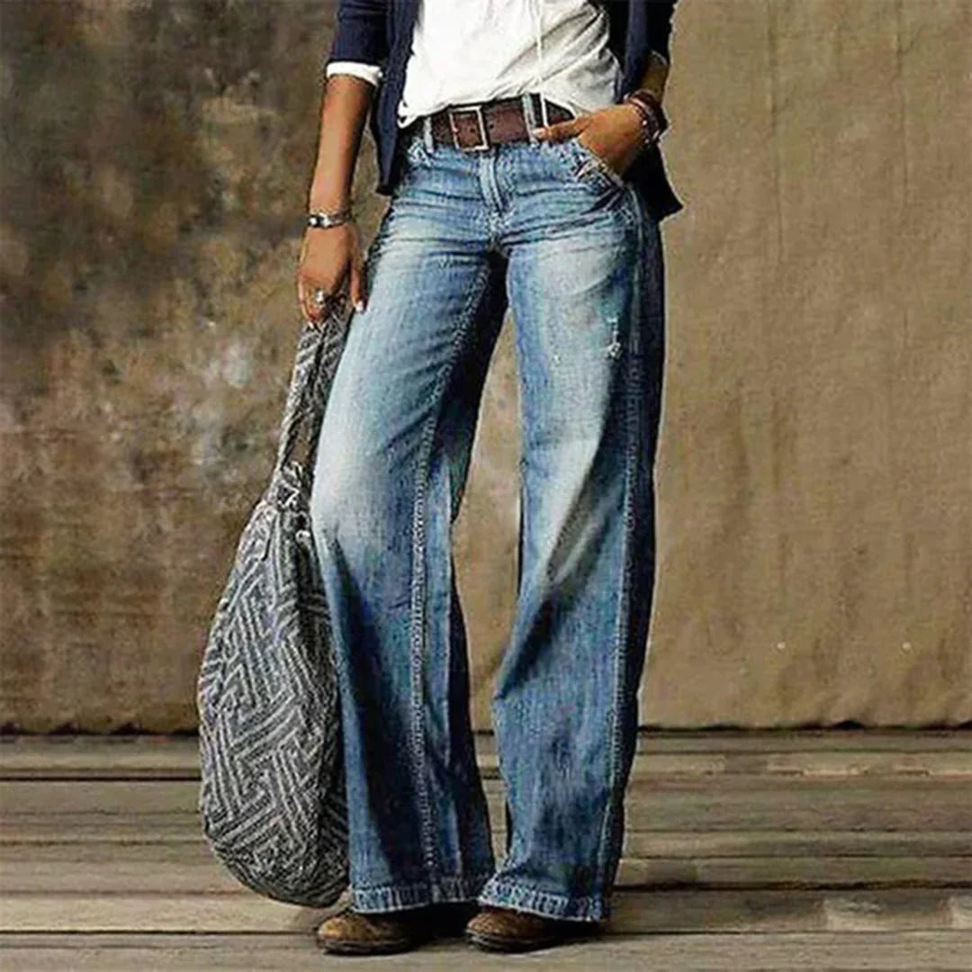 Harper Jean Taille Basse Femme – Jean Vintage Stretch à Jambe Large & Confort Quotidien
