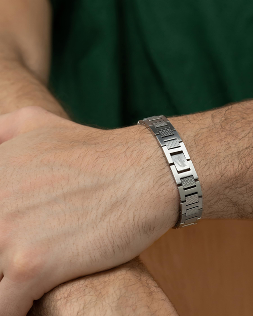Beckett Bracelet Homme – Bracelet en Acier Inoxydable Motif Piqué Fermoir Pression