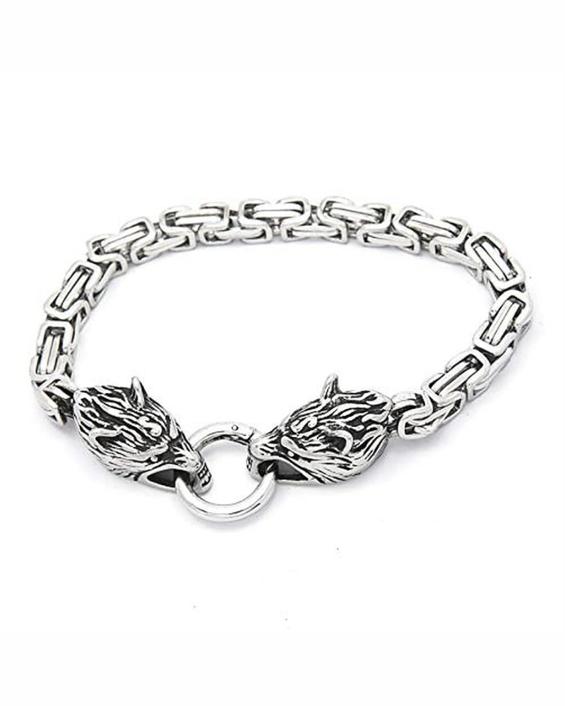 Bracciale Colton Uomo – Bracciale Lupo Viking in Acciaio Inossidabile Stile Celtico Bizantino
