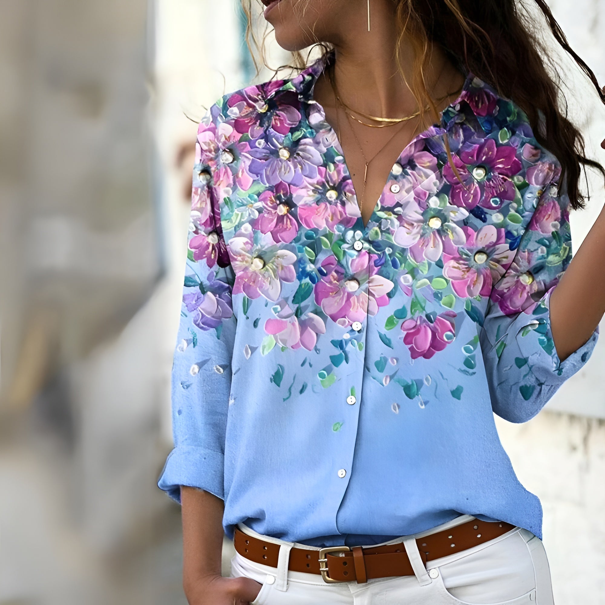 Séréna Blouse Femme – Blouse Fluide à Imprimé Élégant avec Coupe Ample & Tissu Respirant