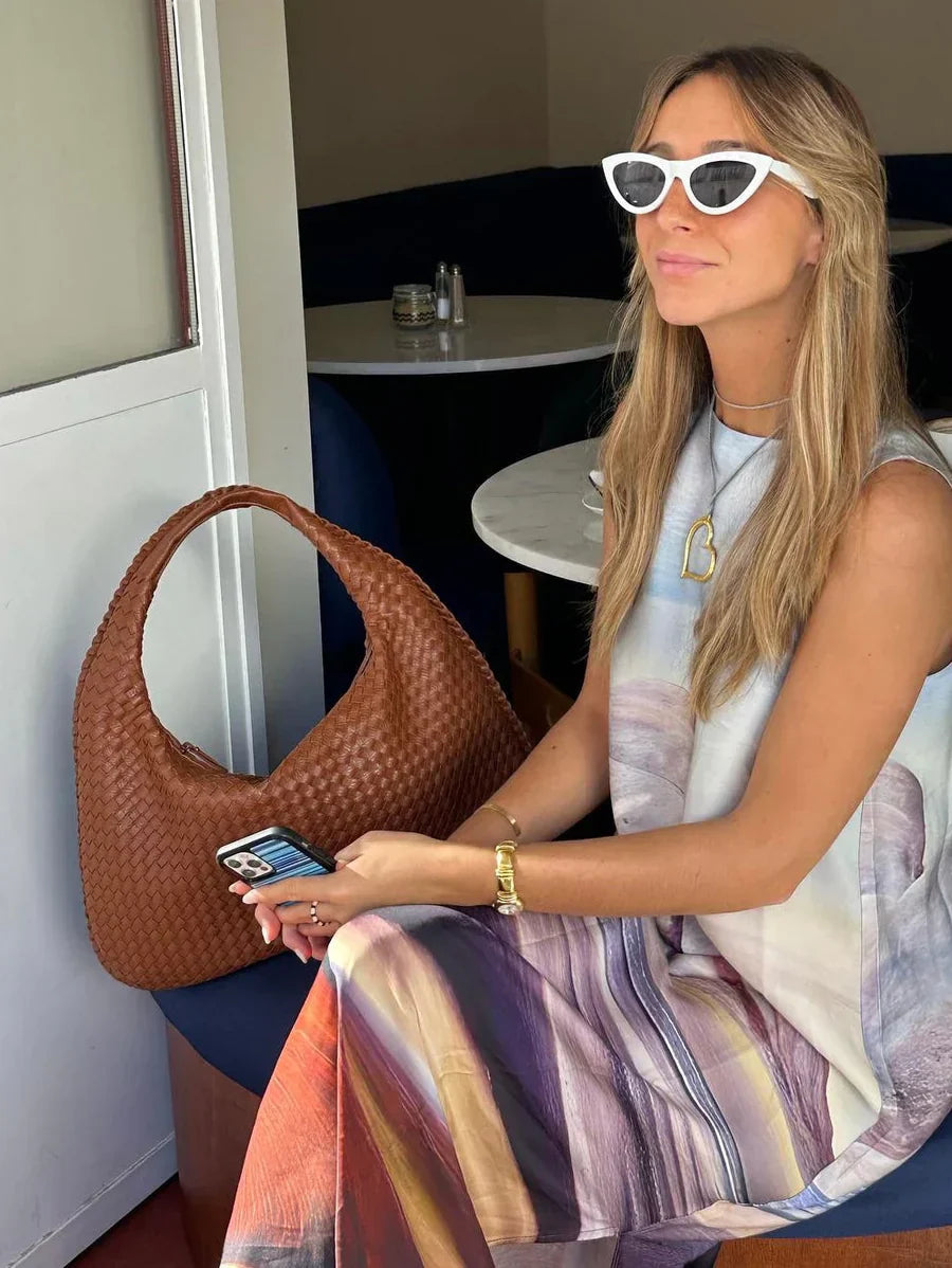Madison Sac à Main Tressé Femme – Sac Élégant en Cuir Végan avec Grand Compartiment et Fermeture Éclair
