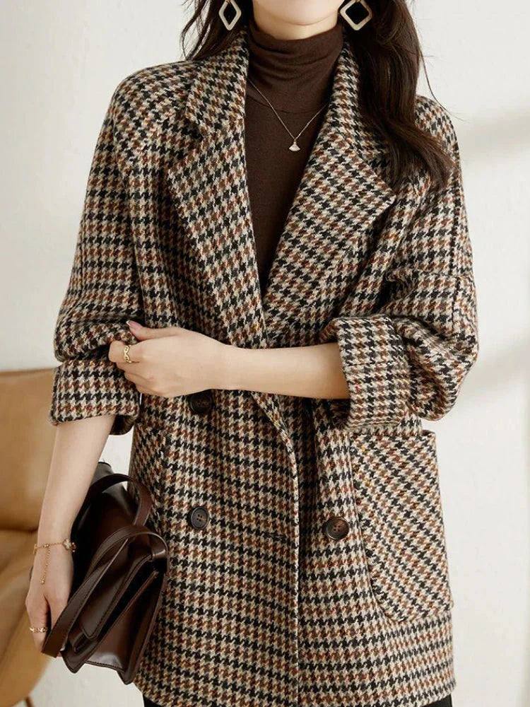 Chelsea Veste à Carreaux Femme – Manteau Oversize à Double Boutonnage au Charme Vintage