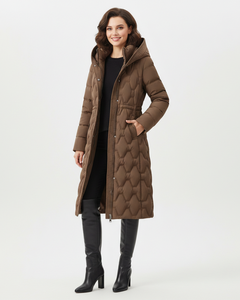 Celestine Manteau Long Femme à Capuche – Manteau Matelassé Élégant avec Isolation Chaude et Confort Hivernal