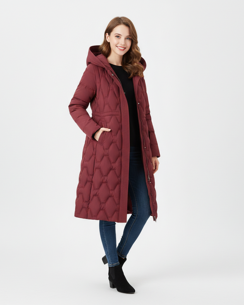 Celestine Manteau Long Femme à Capuche – Manteau Matelassé Élégant avec Isolation Chaude et Confort Hivernal