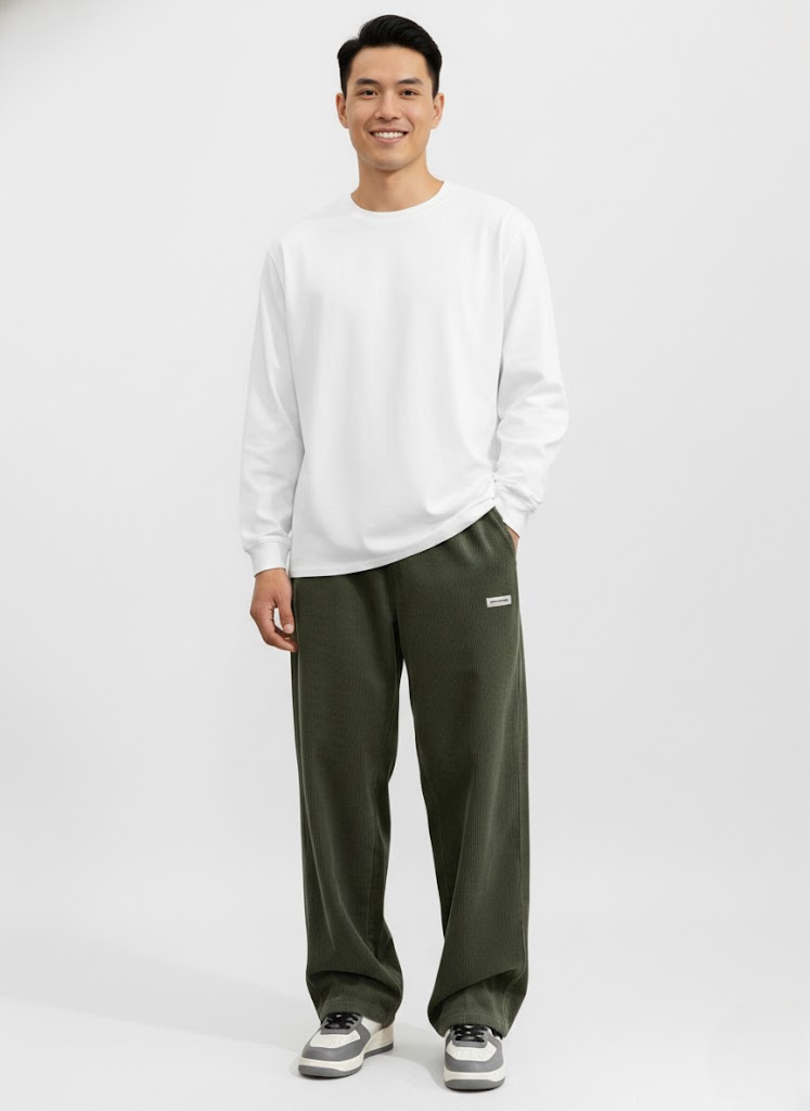 Parker Pantalon Homme en Velours Côtelé Loose Fit – Coupe Droite Décontractée & Style Streetwear Moderne