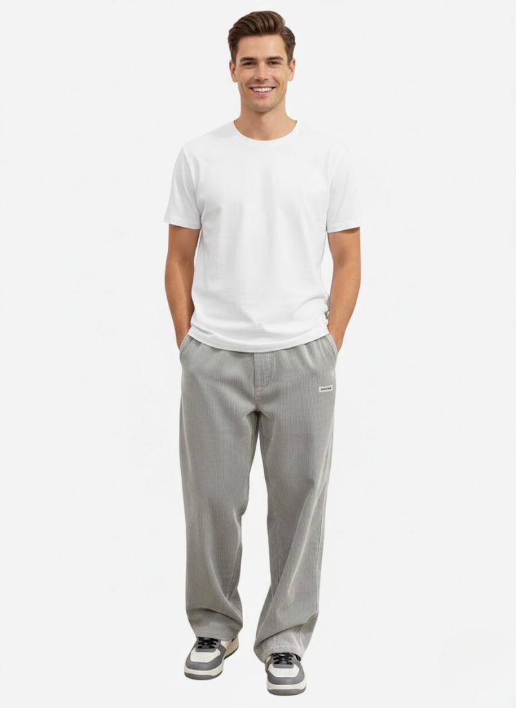Parker Pantalon Homme en Velours Côtelé Loose Fit – Coupe Droite Décontractée & Style Streetwear Moderne
