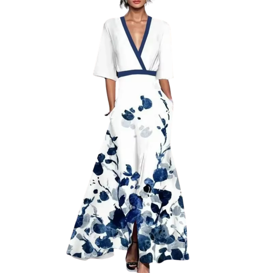 Vanessa Robe Printanière Femme – Robe Fleurie Élégante avec Col en V & Taille Cintrée