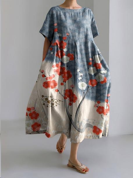 Rachel Robe Midi Femme – Robe Fleurie Légère avec Col Rond et Coupe Fluide Élégante