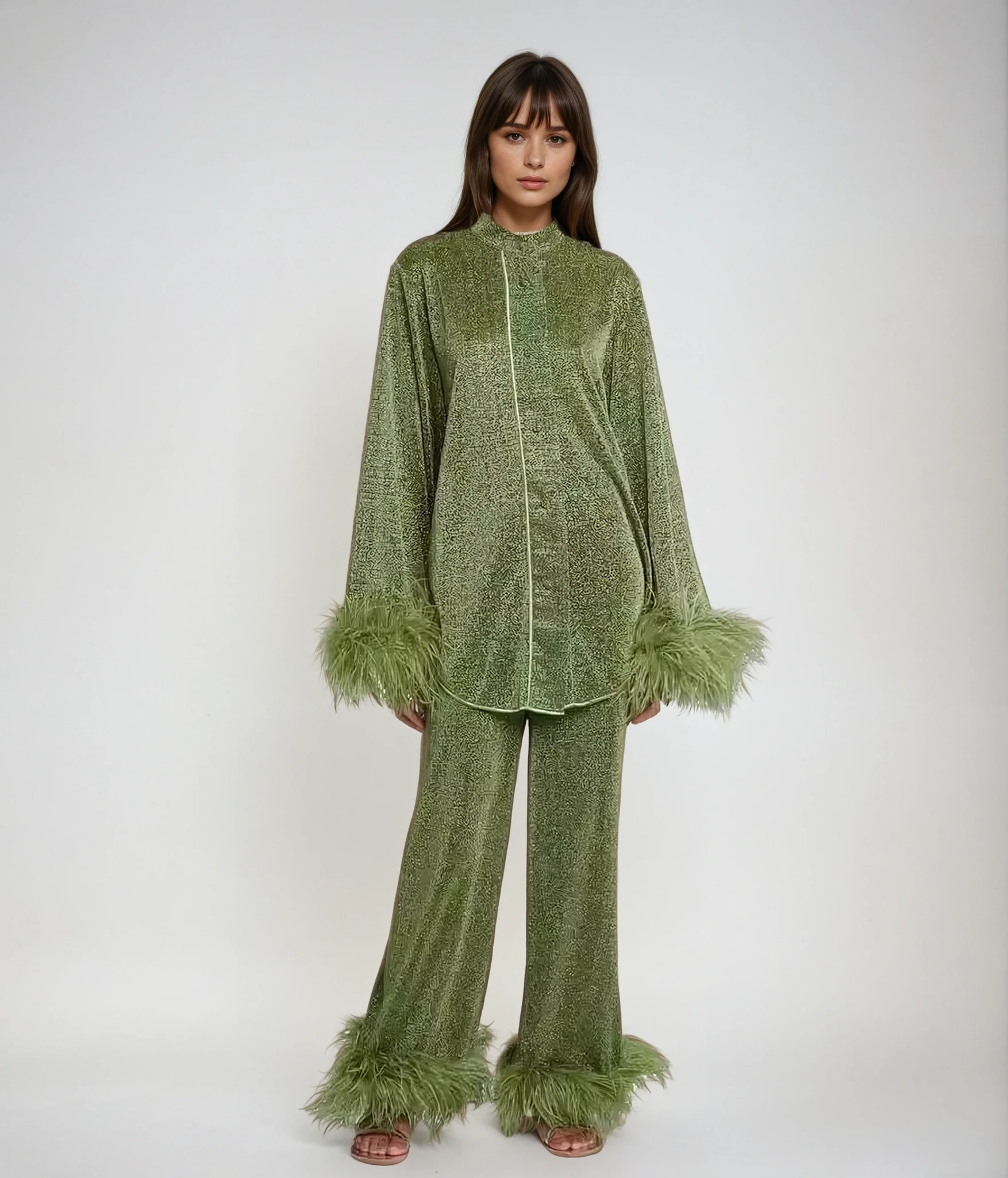 Harlow Ensemble Femme – Ensemble Deux Pièces Élégant avec Finitions à Plumes & Coupe Ample