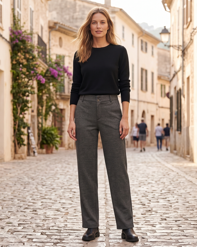 Pantaloni Sydney Donna – Pantaloni Vita Alta Gamba Dritta con Tasche e Vita Elastica