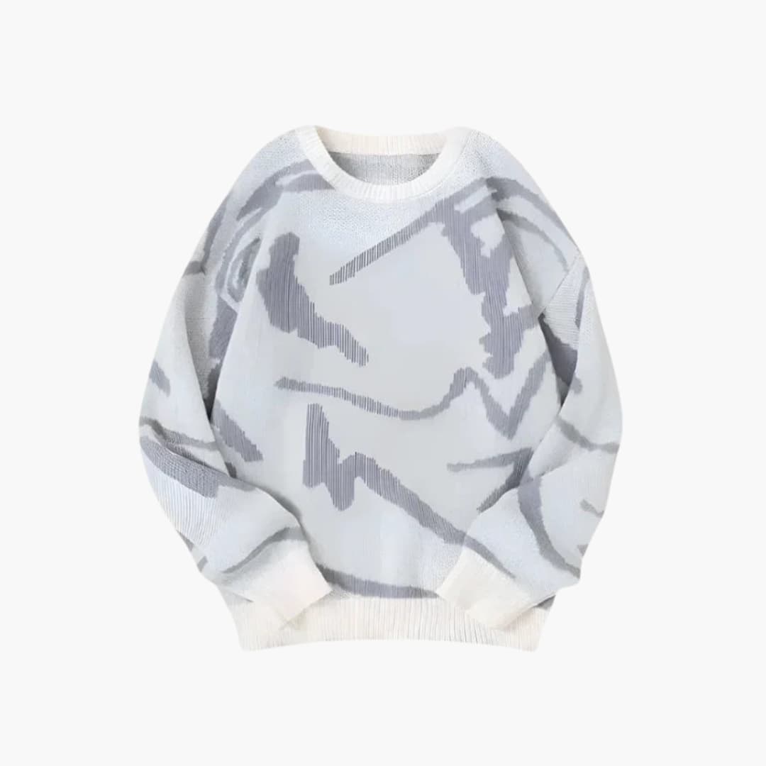 Nathan Pull Homme en Maille – Pull à Motif Abstrait avec Col Rond et Finitions Côtelées