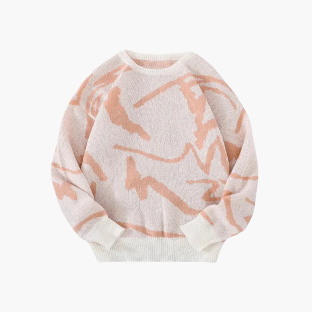 Nathan Pull Homme en Maille – Pull à Motif Abstrait avec Col Rond et Finitions Côtelées