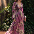 Jade Robe Maxi Femme – Robe Longue Fluide en Polyester Léger avec Motif Élégant d’Été