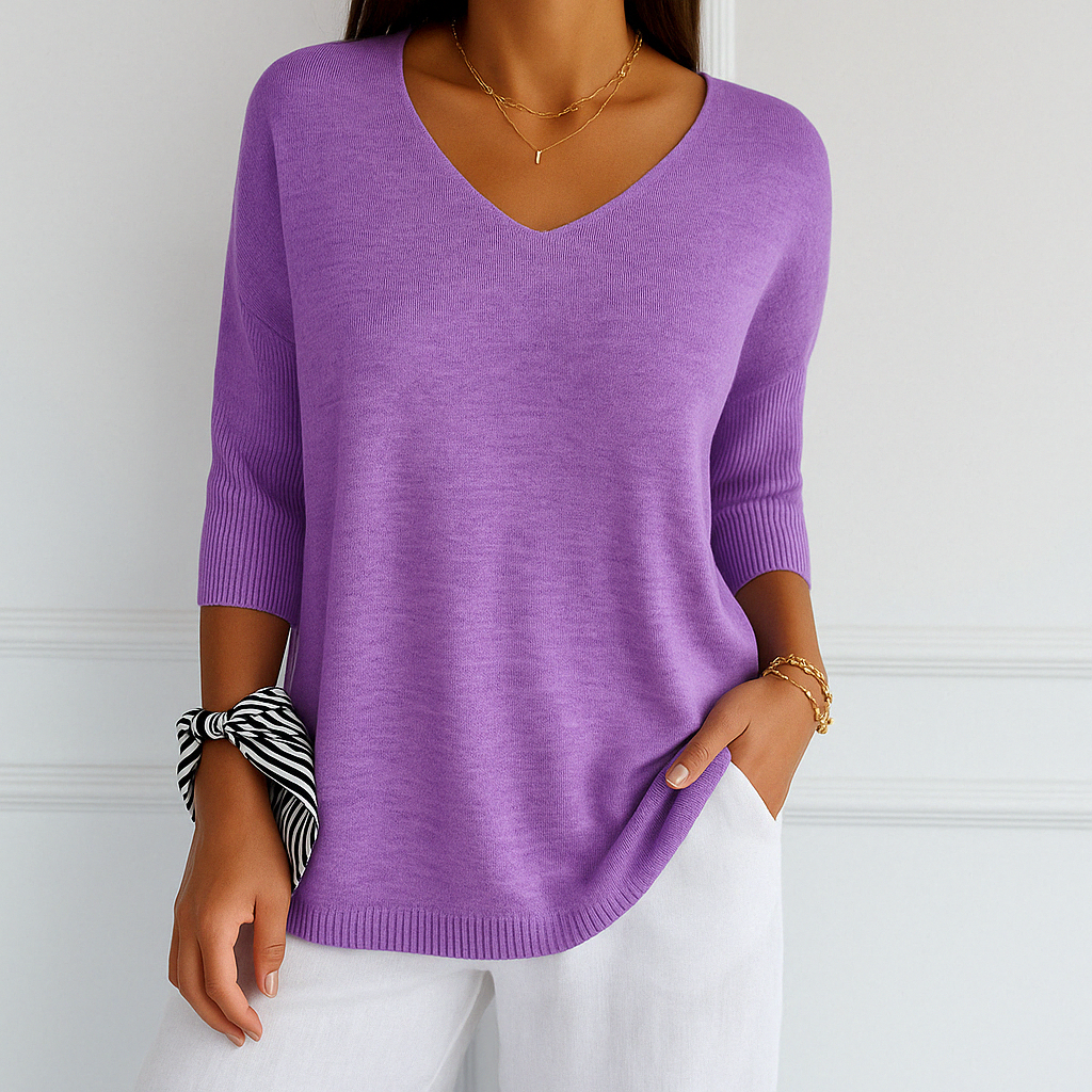 Harper Pull Col V Femme – Maille Fine, Doux & Élégant pour un Style Raffiné