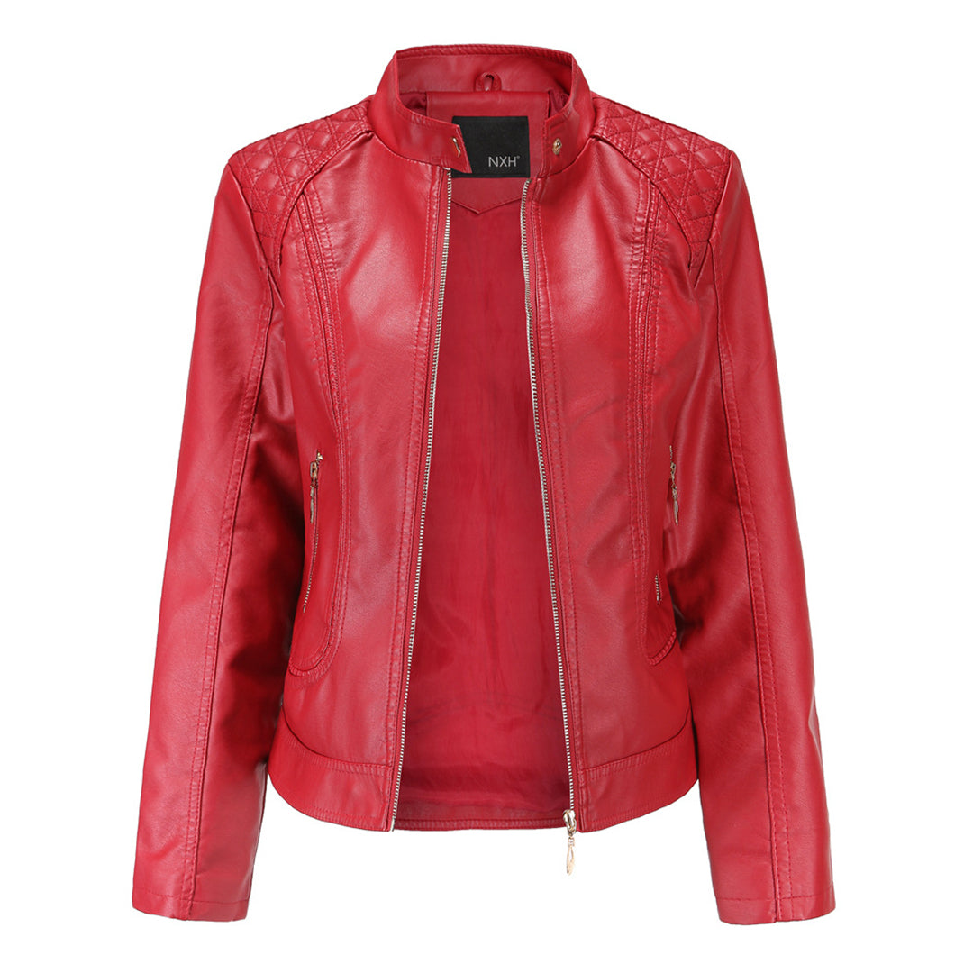 Avery Veste Femme en Cuir – Veste Élégante à Col Montant avec Fermeture Éclair & Style Intemporel