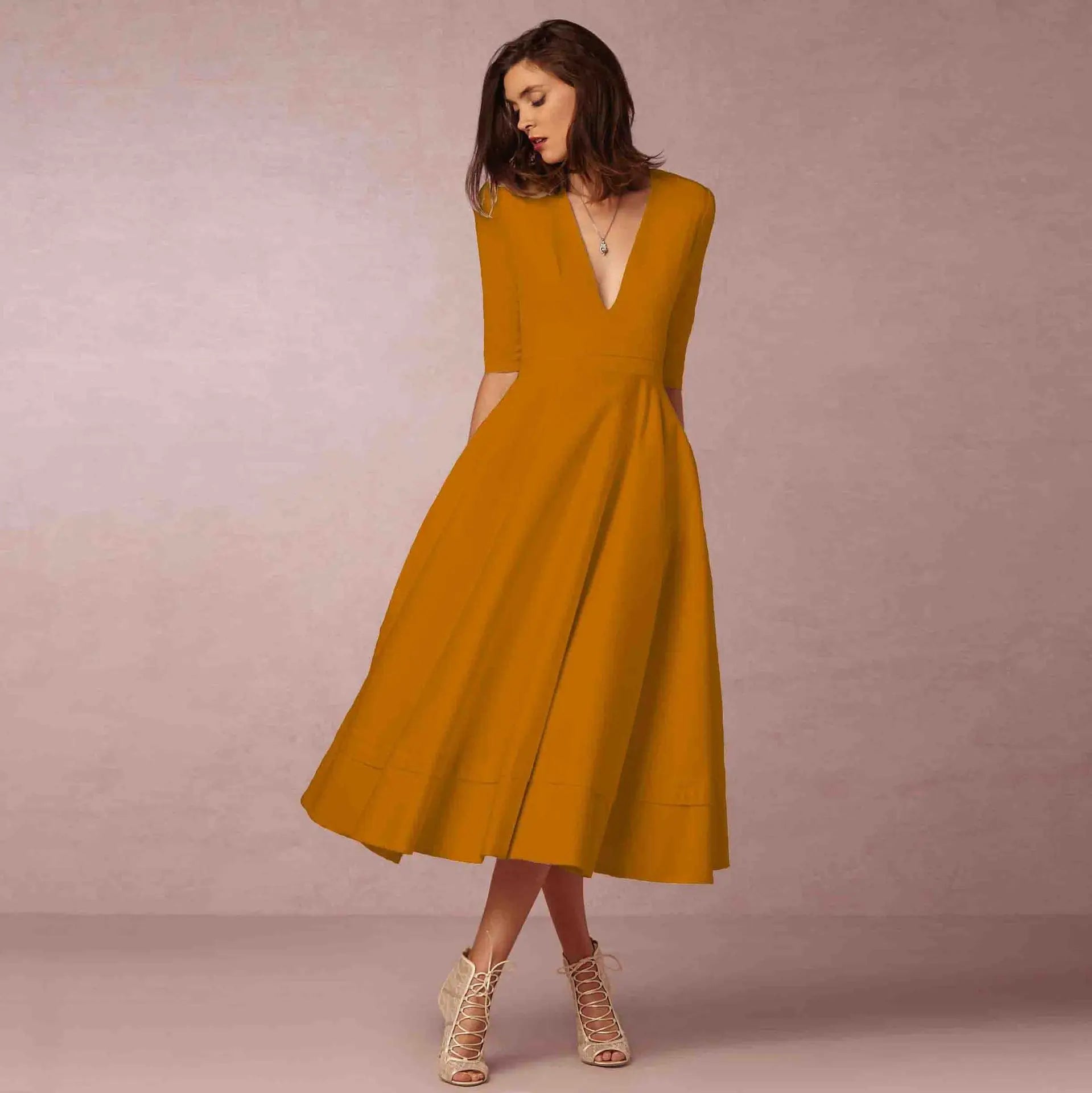 Sophie Robe Midi Femme – Robe Cintrée en Coton avec Coupe Élégante et Confortable