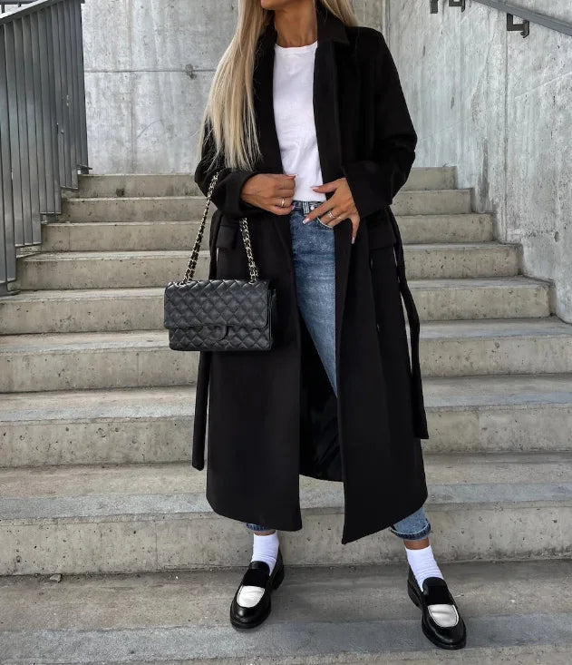 Scarlett Manteau Femme en Laine – Manteau Long à Double Boutonnage avec Coupe Structurée Élégante