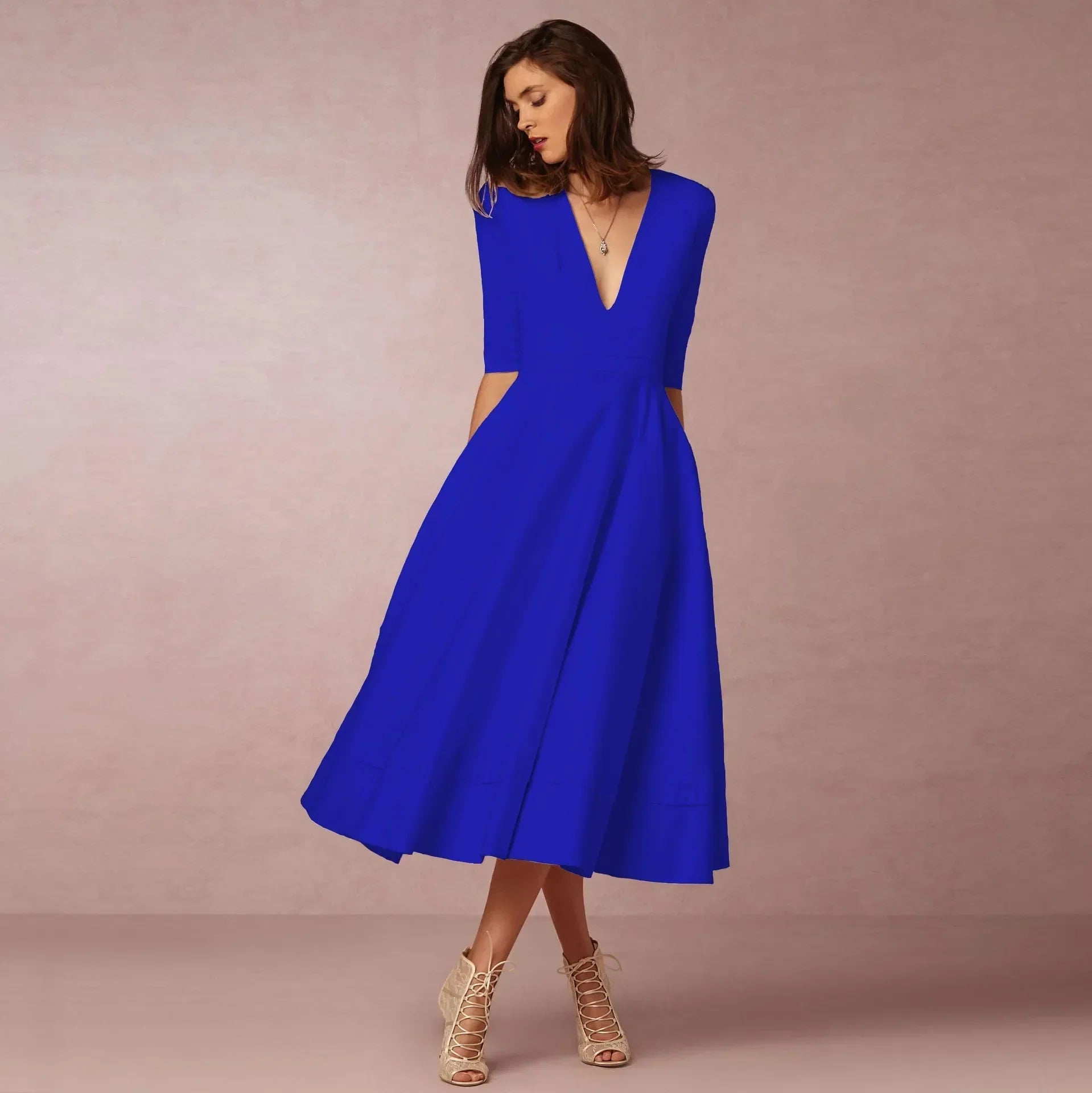 Sophie Robe Midi Femme – Robe Cintrée en Coton avec Coupe Élégante et Confortable