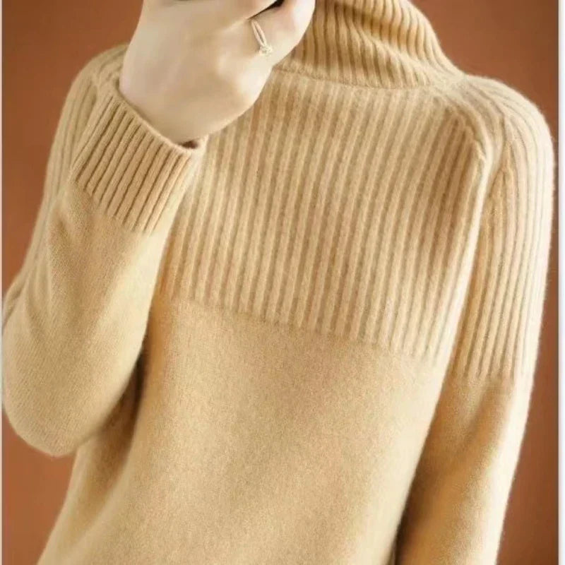 Lou Pull Femme Col Roulé – Tricot Doux à Maille Côtelée & Coupe Relax Élégante