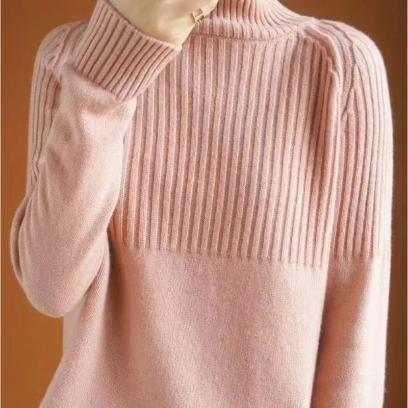 Lou Pull Femme Col Roulé – Tricot Doux à Maille Côtelée & Coupe Relax Élégante